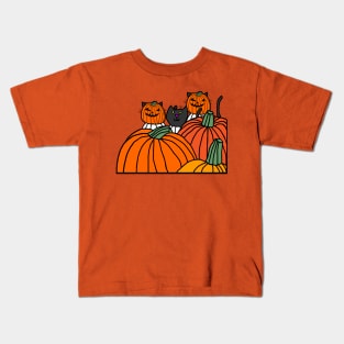 Halloween Horror Pumpkin Head Cats Kids T-Shirt